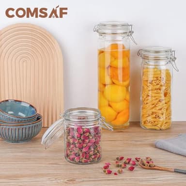 ComSaf Airtight Glass Canister with Lid Set of 6, 25oz Food Storage Jar, Mason Jars, Storage Container with Seal Wire Clamp Fastening for Kitchen Fermenting Preserving Canning Pasta Flour Cereal - Image 7