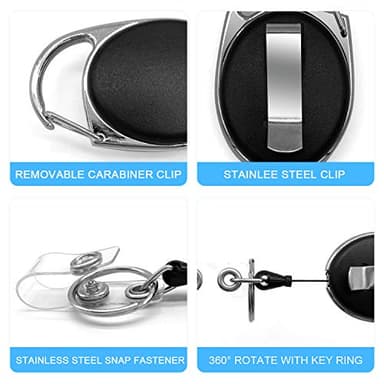 Teskyer Badge Reel, 5 Pack Retractable Badge Holders with Carabiner Belt Clip and Key Ring for ID Card Holder and Keychain - Image 4