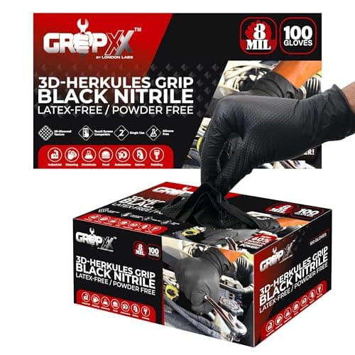 GRIPXX Herkules Grip Heavy Duty 8Mil Black Nitrile Gloves,3D Raised Diamond Texture-Latex & Powder-Free Industrial, Mechanic (200, X-Large) - Image 1