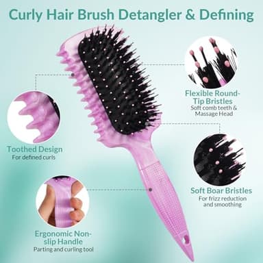 Curl Defining Brush, Curly Hair Brush Products for Effortlessly Detangling Shaping and Styling Women's Men's Curls on All Wet or Dry Hair Types, Reduces Frizz (Marble Purple) - Image 2