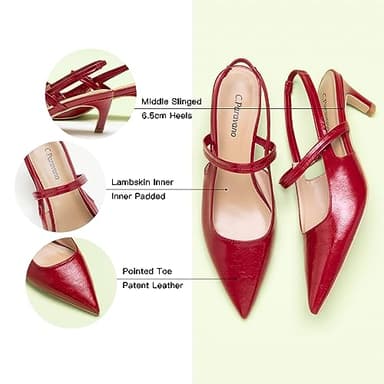 C.Paravano Slingback Kitten Heels for Women | Slingback Pumps | Pointed Toe Slingback Heels | Sandals(Size 9,Red Heels) - Image 4