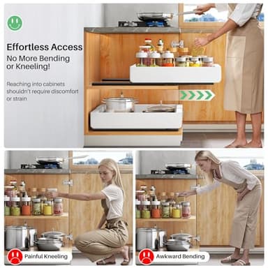 Pull out Cabinet Organizer, Expandable(12"-20") Heavy Duty Slide out Drawers Fixed with Adhesive Nano Film for Pots, Roll out Shelf Storage for Kitchen Base Cabinet Organization(White) - Image 4