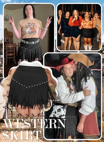 Women Plus Size Fringe Cowgirl Mini Skirt - Western Country Concert Rodeo Outfit High Waisted Tassel Boho Bottoms(Black,4XL,11163Pa) - Image 5