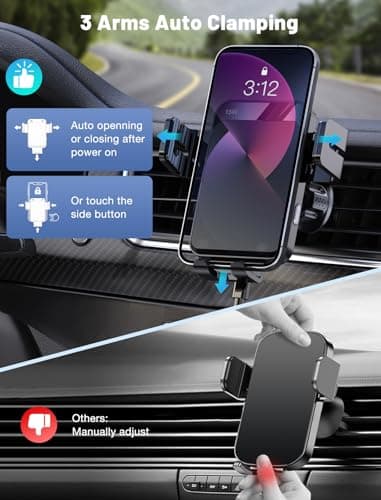 Wireless Car Charger, MOKPR Auto-Clamping Car Mount 15W/10W/7.5W Fast Charging Air Vent Car Phone Mount Compatible with iPhone 15/14/13/13 Pro/12 Pro Max/12 pro/12/11/10 Series, Samsung Galaxy Series - Image 3