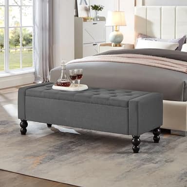 DRM‘SCUUM 50" W Storage Ottoman Bench with Safety Hinge, Load up to 660 lb Ottoman with Storage, Upholstered Tufted Entryway Bench with Seating for Living Room, Bedroom, Entryway, Dark Gray - Image 1