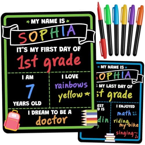 First Day of School Sign Board with Liquid Chalk Markers - 14”x11” Double-Sided & Reusable - My First and Last Day - Back to School Supplies Board for Kindergarten, Preschool - Image 1