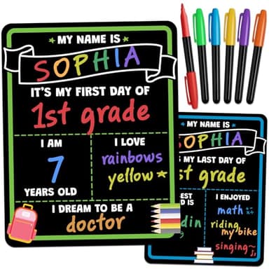 First Day of School Sign Board with Liquid Chalk Markers - 14”x11” Double-Sided & Reusable - My First and Last Day - Back to School Supplies Board for Kindergarten, Preschool - Image 1