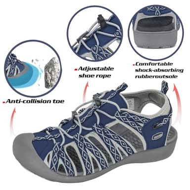 GRITION Hiking Sandals Women Closed Toe, Waterproof Lightweight Adjustable Hiking Athletic Sandals, Breathable For Beach Summer Adventure Comfortable Outdoor Sport (7 US, Navy) - Image 3