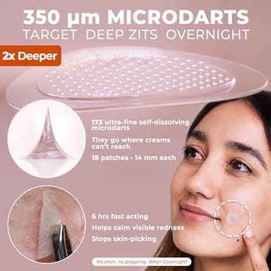 OMMA Korean Microdart Acne Patch, Cystic Acne Treatment, Micropoint Pimple Patches for Face for Early-Stage Painful Zits, Salicylic Acid & Tea Tree - 14 mm Zit Stickers (18 Count) - Image 2