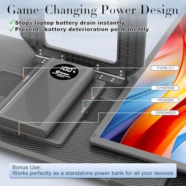 Teamgee 15.6” Laptop Screen Extender with Power Bank, FHD 1080P IPS Triple Monitor, HDMI/USB/Hub Plug-Play Display, Fits 13-17" Laptops (Mac/Windows/Android), Ideal for Home Office/Small Business - Image 3