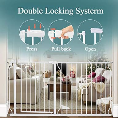 ALLAIBB Baby Gate Pressure Mounted Extra Wide Walk Through Child Kids Safety Toddler Tension White Long Large Pet Dog Gates with Extension for doorways Kitchen and Living Room (62.20-66.93"/158-170cm) - Image 5