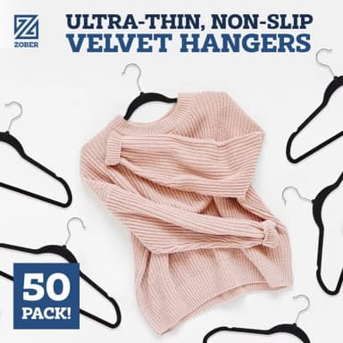 Zober Velvet Hangers 50 Pack - Black for Coats, Pants & Dress Clothes - Non Slip w/ 360 Degree Swivel, Holds up to 10 lbs - Strong Felt Hangers for Clothing - Image 2