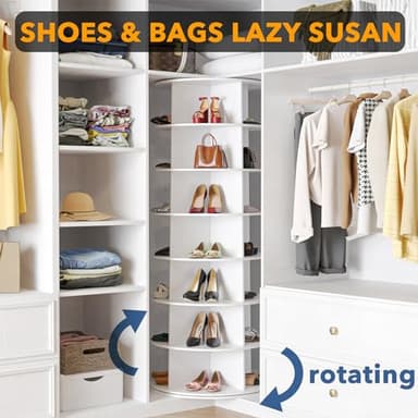 SpaceAid 7 Tier Rotating Shoe Rack Tower, Spinning Shoe Display Lazy Susan, Revolving 360 Shoe Rack Storage Round Carousel, Vertical Handbag Rotate Shoes Closet Organization (7-Tier White) - Image 4