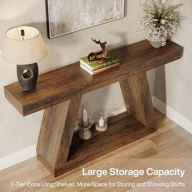 Tribesigns Farmhouse Console Table, 55-Inch Rustic Sofa Table with Storage, Industrial Wooden Entryway Table for Hallway, Living Room, Dark Brown - Image 6