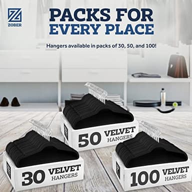 Zober Velvet Hangers 50 Pack - Black for Coats, Pants & Dress Clothes - Non Slip w/ 360 Degree Swivel, Holds up to 10 lbs - Strong Felt Hangers for Clothing - Image 7