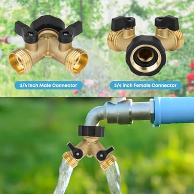 Stanbroil Garden Hose Splitter 2 Way, Heavy Duty Hose Y Splitter with Shutoff Valve, 3/4" Brass Connector Tap Splitter, 2 Packs - Image 5
