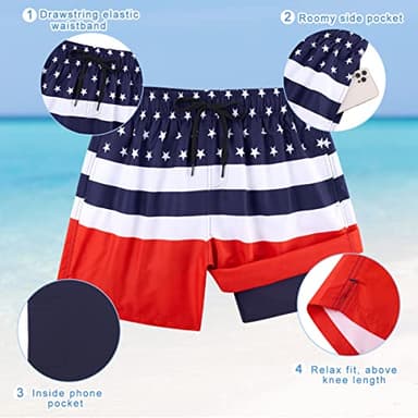 Cozople American Flag Swim Trunks Mens Compression Liner Patriotic Bathing Suit Beach Quick Dry Swim Shorts M - Image 5