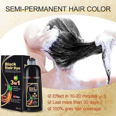 KINGMING Black Hair Dye Shampoo for Gray Coverage - 3 in 1 Herbal Instant color with 100% Cover for Women & Men (500ml) - Image 5