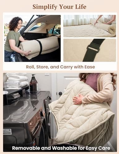 ZonLi Japanese Floor Mattress Futon Mattress Twin Size, 4" Thicken Roll Up Tatami Mat w/ 100% Cotton Washable Cover, Portable & Foldable Floor Bed Mattress for Sleeping, Dormitory, Adult Kids, Khaki - Image 5