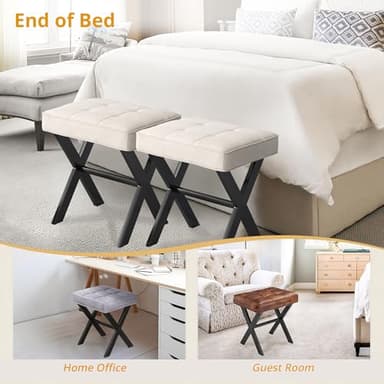 LUE BONA Ottoman Foot Stool Vanity Stool, Square Linen X-Leg Foot Rest Ottoman Makeup Stool, Small Stool Chair for Vanity, Modern Padded Vanity Seat for Makeup Room, Living Room, Bathroom, Linen Color - Image 6