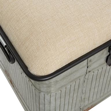 Deco 79 Metal Room Storage Bench Galvanized Entryway Bench with Cream Burlap Top, Bench 50" x 16" x 18", Gray - Image 9