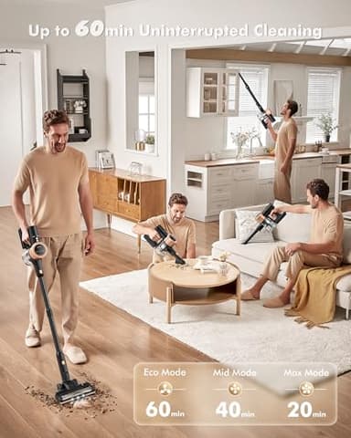 MIUZZY 48kPA Cordless Vacuum Cleaner, 190AW Powerful Suction, Max 60min Runtime, 4000mAh Large Battery, Anti Hair Wrap Stick Vacuum, Vacuum Cleaners for Home, Pet Hair, Hard Floors and Carpets, Cars - Image 3