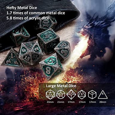 Haxtec DND Dice Set Metal D&D Dice Set with Leather Dice Bag Antique Iron Green Metal Polyhedral Dice Compatible with Dungeons and Dragons TTRPG Gifts - Image 6