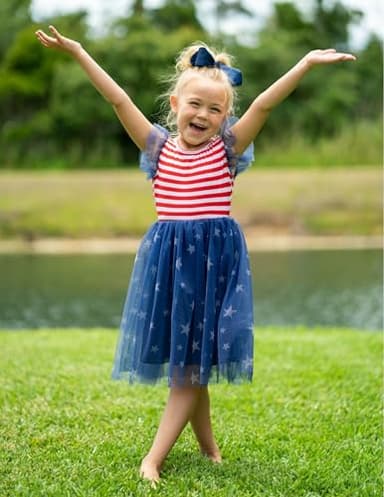 Arshiner Girls Tutu Dress 4th of July Dress Toddler Tulle Dresses Red Stripes 6 Years - Image 2