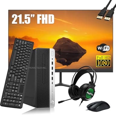 HP ProDesk 600 G3 SFF Desktop Computer with 21.5" FHD Monitor, RGB Headphones, Core i5-7500 3.4GHz, 16GB DDR4, 1TB SSD, Keyboard & Mouse, Windows 10 Pro (Renewed) - Image 1