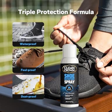 CleanCrown Shoes Protector Spray (5.4 Fl Oz), Suede & Leather Protector Spray, Waterproofing & Stain Guard for Shoes, Boots, Bags & Upholstery, Long-Lasting Water Repellent Spray - Image 2