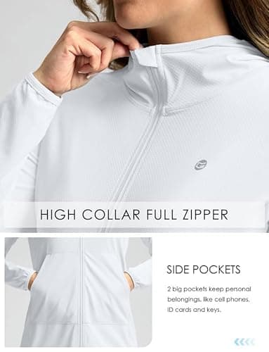 Women's UPF 50+ Swim Cover Up Sun Protection Hoodie Long Jacket SPF Lightweight Beach Cover Ups for Women(White,M) - Image 4