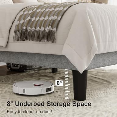 Einhomn Full Size Upholstered Bed Frame with Wingback Headboard, Fabric Linen Platform Bed, 8" Under Bed Storage, Wooden and Metal Slats Support, No Box Spring Needed, Light Grey - Image 4