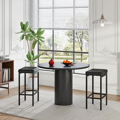 HOOBRO Bar Stools, Set of 2 Bar Chairs, 24.8-Inch Height Stools, Breakfast Bar Stools, Kitchen Stools, 2" Thick Upholstery, for Kitchen, Dining Room, Cafe, Bar Counter, Black BB21BY01 - Image 2