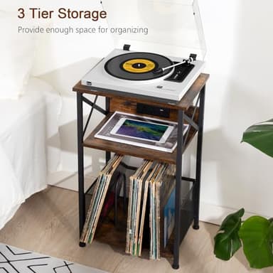 AMHANCIBLE Record Player Stand with Charging Station, Turntable Stand with Storage Cabinet, 3 Tier End Table Hold Up to 100 Albums, Record Table for Vinyl, Living Room, Rustic Brown, HETCD01BR-1 - Image 7