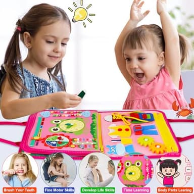 MidiVix Busy Board for 1 2 3 4 Year Old Toddler, Montessori Educational Sensory Toys Kids Travel Quiet Book Plane Car, Gifts for Boys Girls, Preschool Learning Activities Fine Motor Skills (Pink) - Image 2