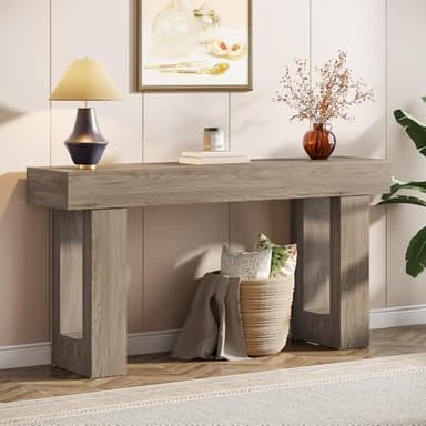 Tribesigns 63-Inch Long Console Table, Wooden Rectangular Sofa Table Behind The Couch, Farmhouse Entryway Table for Entrance, Hallway, Living Room (Grey) - Image 1