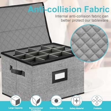 ouruer 2PACK Quilted Wine Glass Storage Box,China Storage Containers hard shell,Moving Boxes,Storage Containers for Organizing,Stackable Stemware Storage Cases,Moving Supplies - Image 4