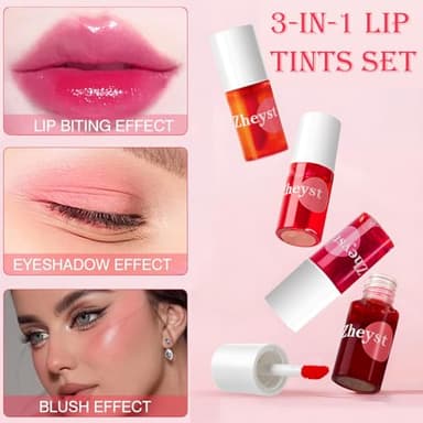 Lip Tint Korean Stain Set, 4 Colors Tinta Para Labios Waterproof Long Lasting Plumping Lip & Cheek Tint Moisturizing Non-sticky Easy Apply Mini Water Lipstick(Apple& Strawberry& Watermelon& Cherry) - Image 4
