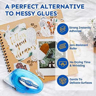 12 Pack Double Sided Tape Roller, 8mm x 315 Inch Permanent Adhesive Scrapbook Tape Dispenser Runner, Glue Tape Roller for Scrapbooking, Crafts and Arts Projects, Photo-Safe, Smooth & Clean - Image 3