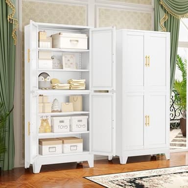 GAIOUS 75.2" Tall Metal Pantry Cabinet, Kitchen Pantry Storage Cabinets with 4 Door and 4 Adjustable Shelves, White Storage Cabinet, Freestanding Cupboard for Kitchen Dining Room Living Room Bathroom - Image 3