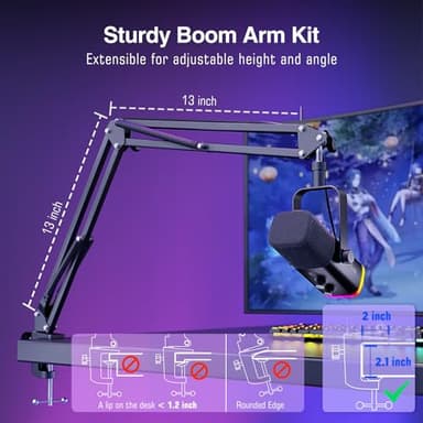 FIFINE XLR/USB Gaming Microphone Set, Dynamic PC Mic for Streaming Podcasting, Computer RGB Mic Kit with Boom Arm Stand, Mute Button, Headphones Jack, for Recording Vocal Voice-Over-AmpliGame AM8T - Image 6