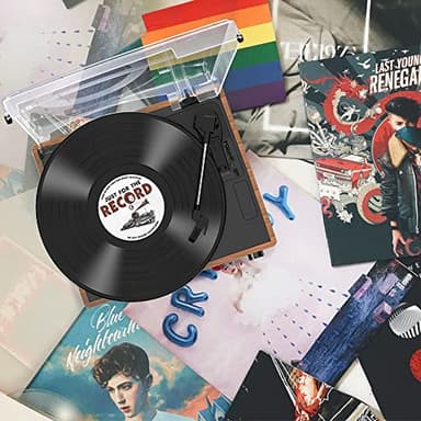 Vinyl Record Player with Speakers Vintage Turntable for Vinyls Records Belt-Driven Turntables 3-Speed Bluetooth Playback Headphone AUX RCA Line LP Vinyls Players for Sound Enjoyment Retro Brown - Image 7