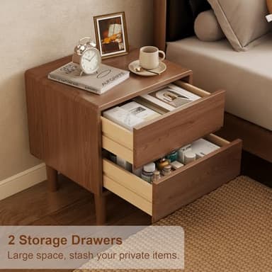 Walnut Nightstand Solid Wood Night Stand,Mid Century Modern Nightstand,Modern Night Stand,Solid Wood End Table for Bedroom,Living Room,Walnut Bedside Table - Image 5