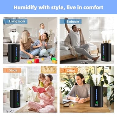 Coolfiqu 6L Humidifiers for Bedroom Large Room Home, Cool and Warm Humidifier for Plants Mist Top Fill Desk Humidifier Essential Oil Diffuser, Quiet Humidifiers with Adjustable Mist,360°Nozzle-Black - Image 7