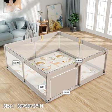 Mloong Baby Playpen with Mat, 59x59 Inches Extra Large Playpen for Babies and Toddlers, Indoor & Outdoor Activity Center, Safety Baby Fence - Image 2