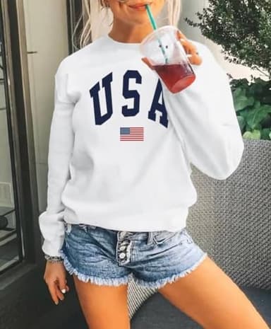 Dressmine Womens Usa American Flag Shirts Crewneck Sweatshirt Long Sleeve Graphic Tee 4Th Of July Patriotic Shirt White 02 Large - Image 3