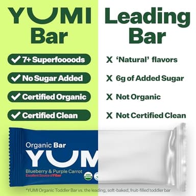 Yumi Organic Toddler Snacks Bars - Gluten-Free, No Added Sugar, 7+ Vegetables, Soft-Baked Crust, Yumi Bars Healthy Toddler Organic Snacks - School Safe and for Lunch Boxes, Blueberry & Purple Carrot (30ct.) - Image 7