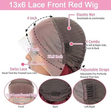 QZOQZO 99J Burgundy Lace Front Wigs Human Hair 13x6 HD Transparent Body Wave Lace Front Wigs Pre Plucked 99j Burgundy Red Wine Glueless Human Hair Wigs for Women Reddish Brown 180% Density 30 Inch - Image 6