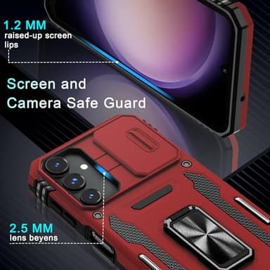 DEERLAMN Case for Samsung Galaxy A16 5G with Slide Camera Cover+Screen Protector (1 Pack), Rotated Ring Kickstand Military Grade Shockproof Protective Cover-Red - Image 5