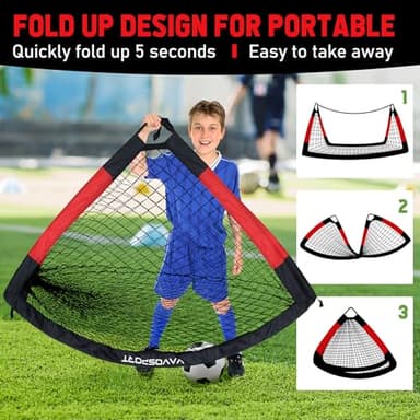Kids Soccer Goals for Backyard Set, 2 of 6x4 ft Portable Pop Up Soccer Goal Training Equipment, Soccer Net with Soccer Ball, Ladder, Cones, Soccer Set for Youth Toddler Games, Sports - Image 4
